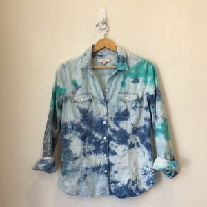 Loft Tie Dyed Blue Denim Button Down Shirt